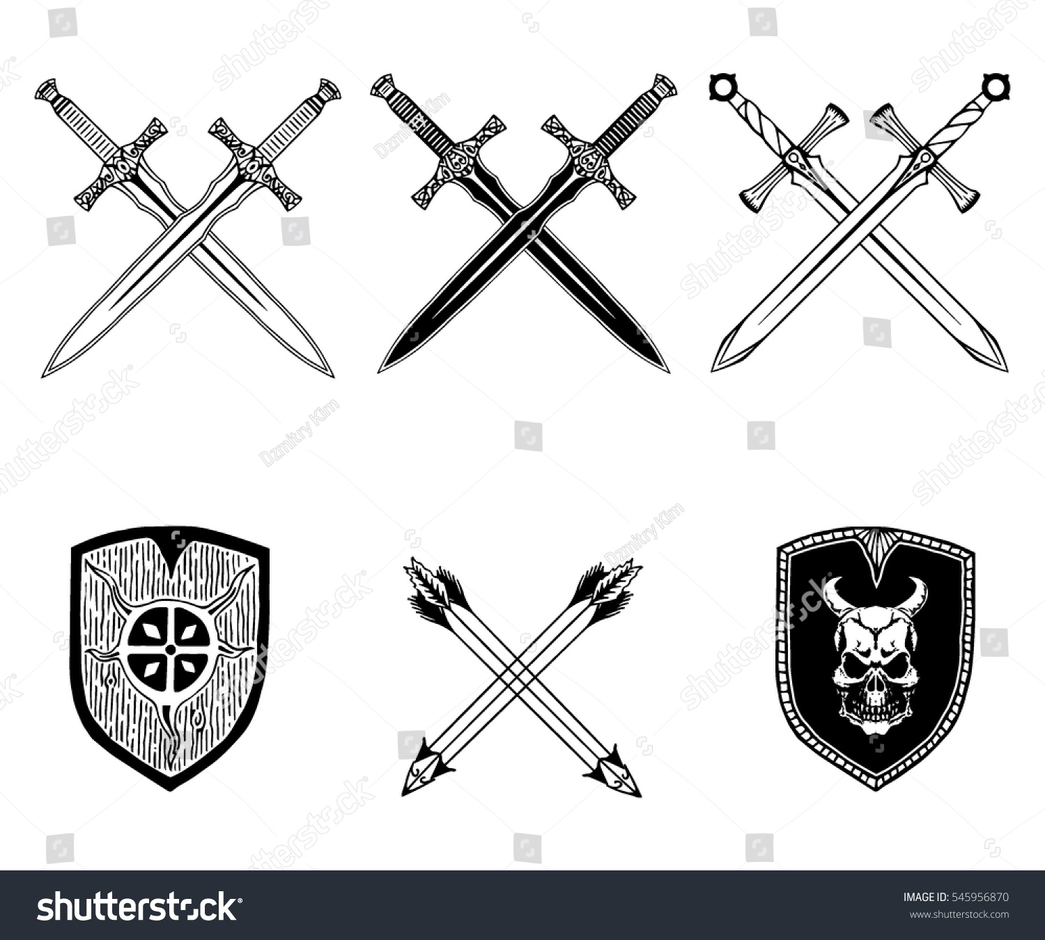 Sword Weapon Shield Arrow Viking Set Stock Vector (Royalty Free ...