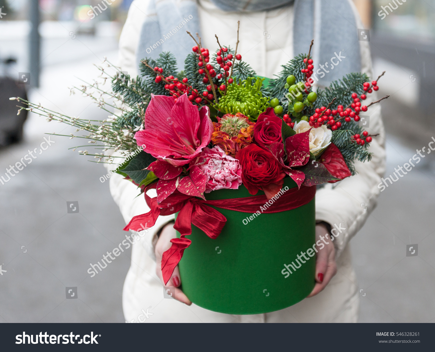 santa hat floral arrangement