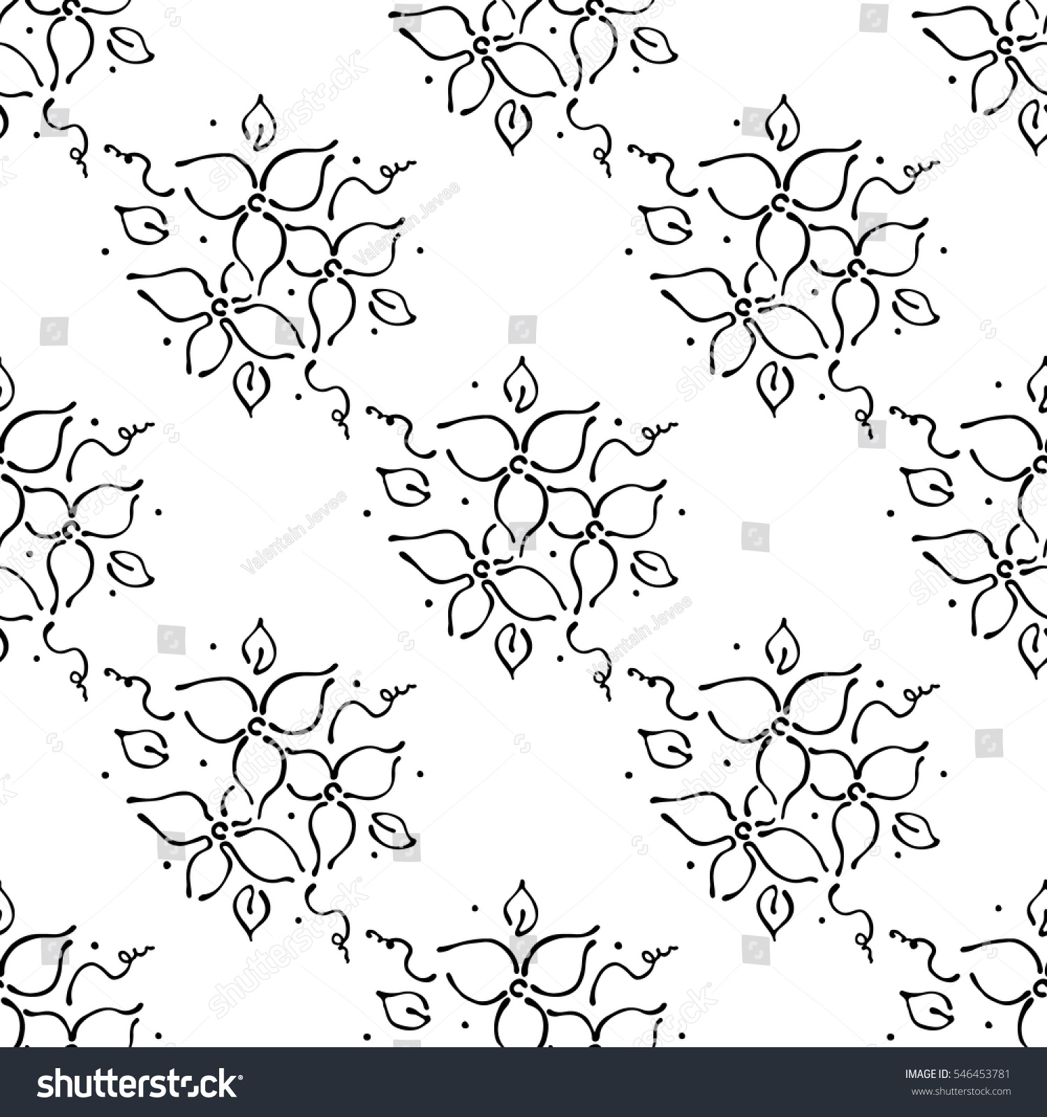 Vector Floral Illustration Black White Seamless Stock Vector (Royalty ...