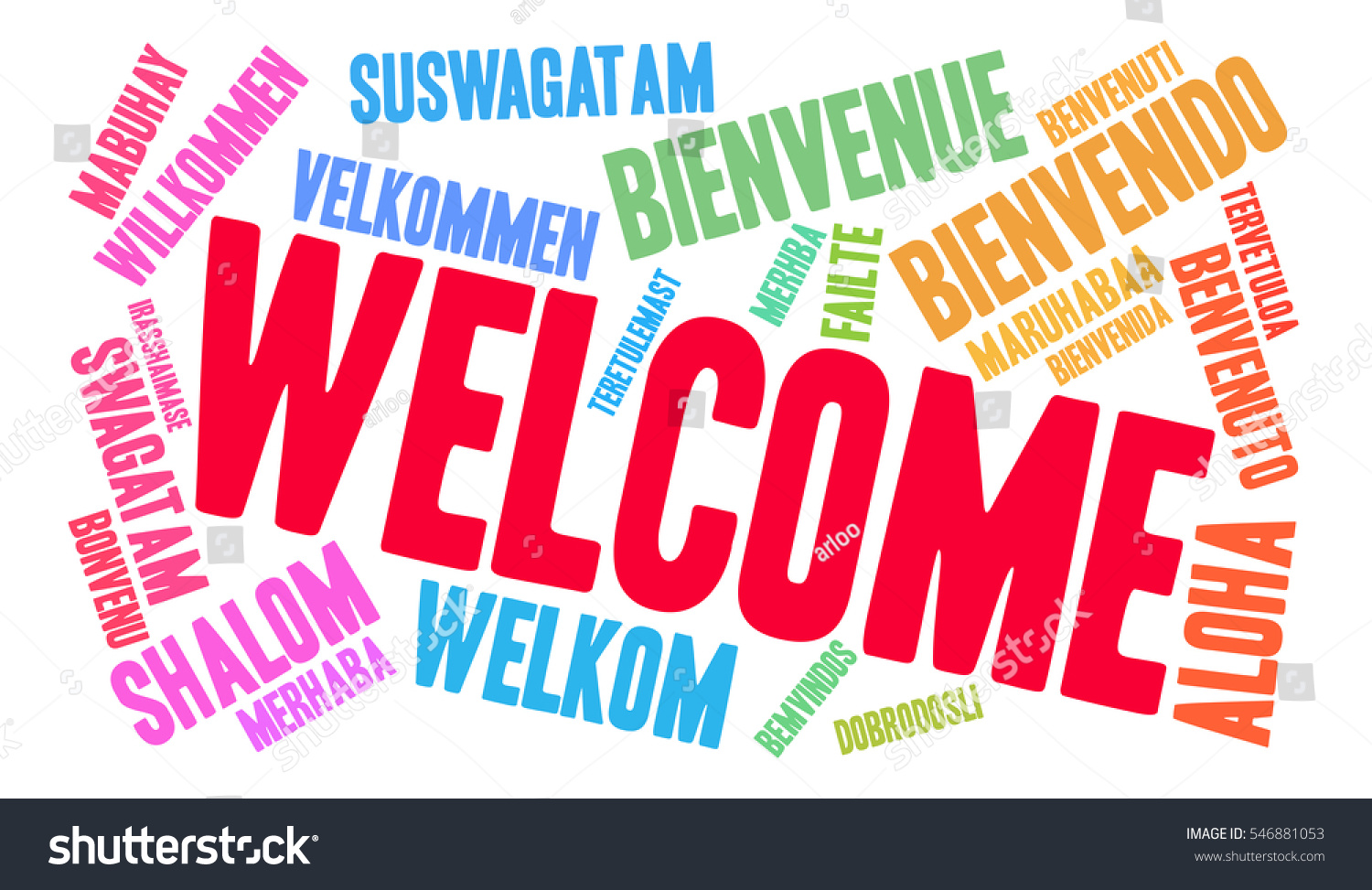 International Welcome Word Cloud Each Word Stock Vector (Royalty Free ...