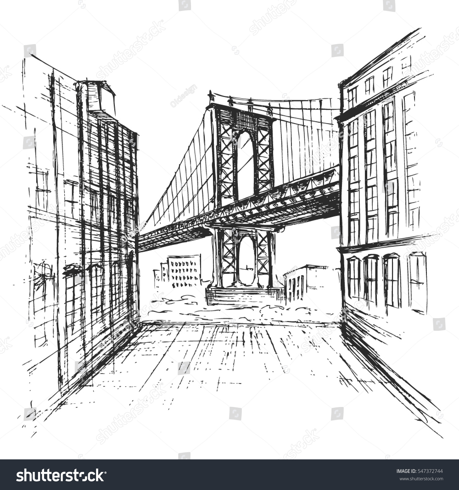 Линейная перспектива Манхэттен рисунок