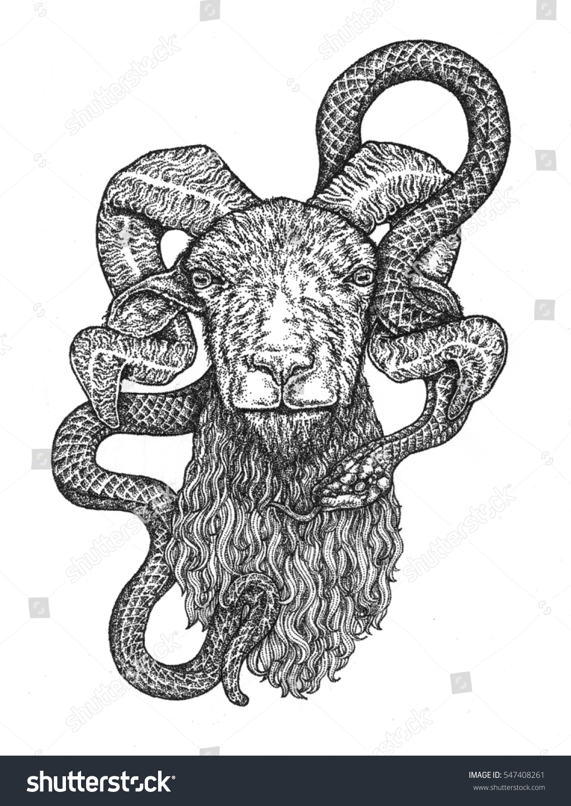 Hand Drawn Goat Head Snake Stippling Stock Illustration 547408261 ...