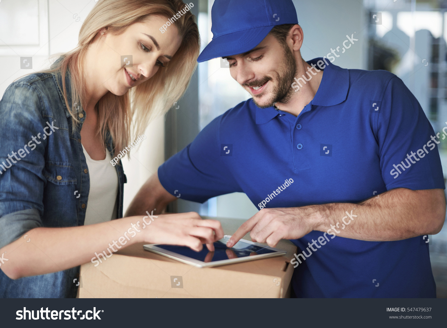 Professional Courier Delivering Package Woman Stock Photo 547479637 ...