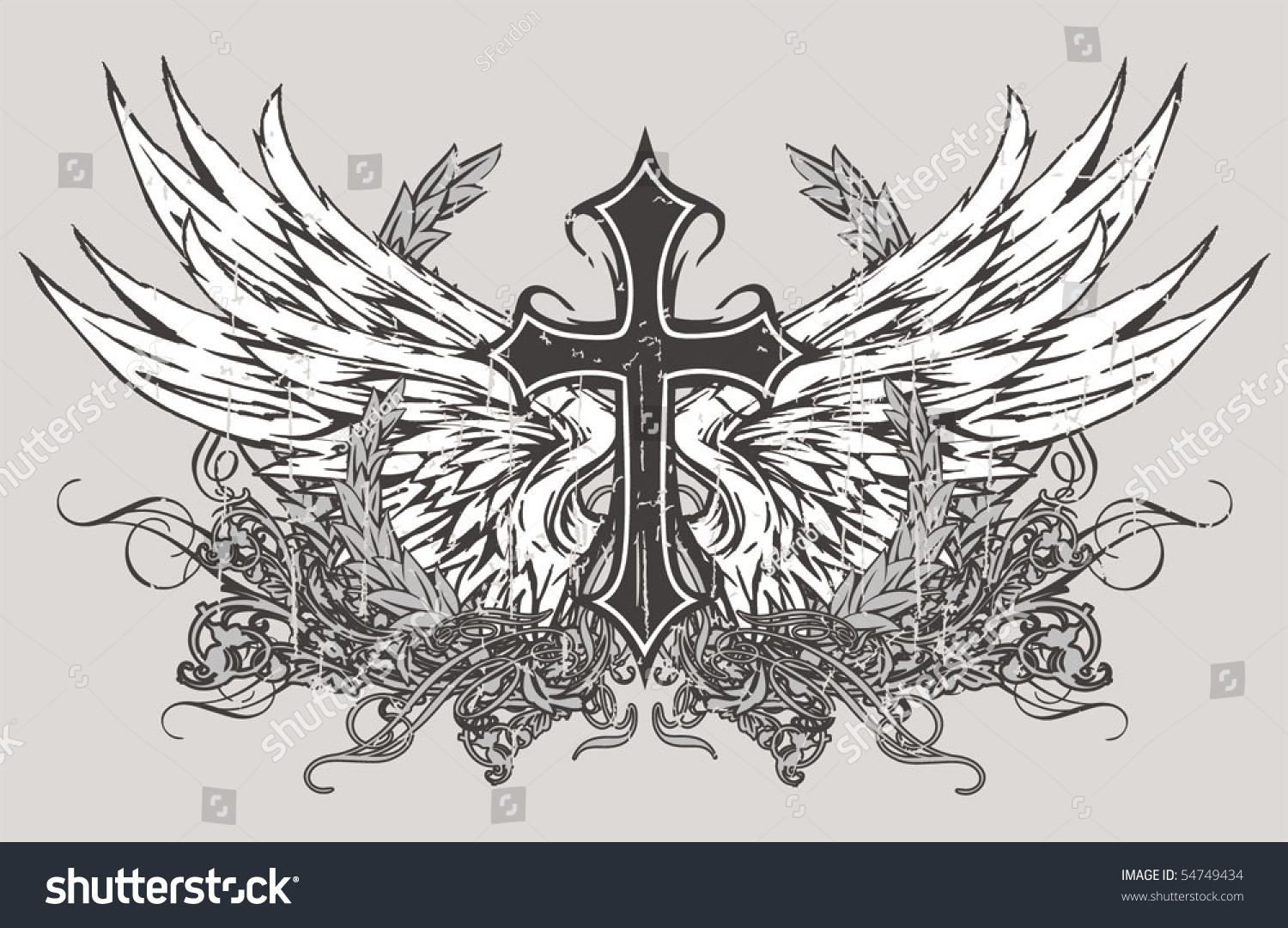 Эскиз крест с крыльями дракона