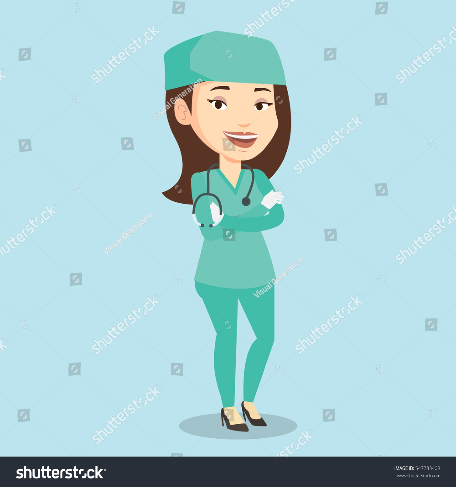 Female Surgeon Standing Arms Crossed Young Stock Vector (Royalty Free ...