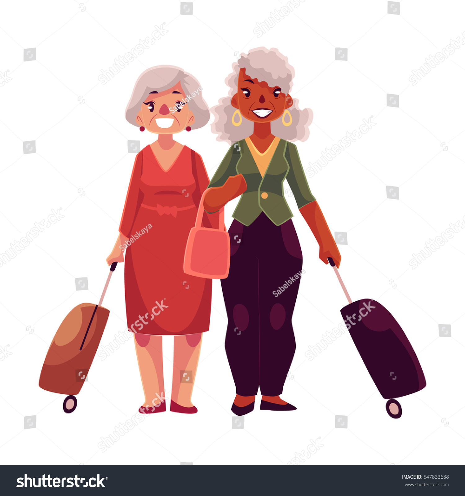 Two Old Senior Elder Women Suitcases Stock Vector (Royalty Free ...