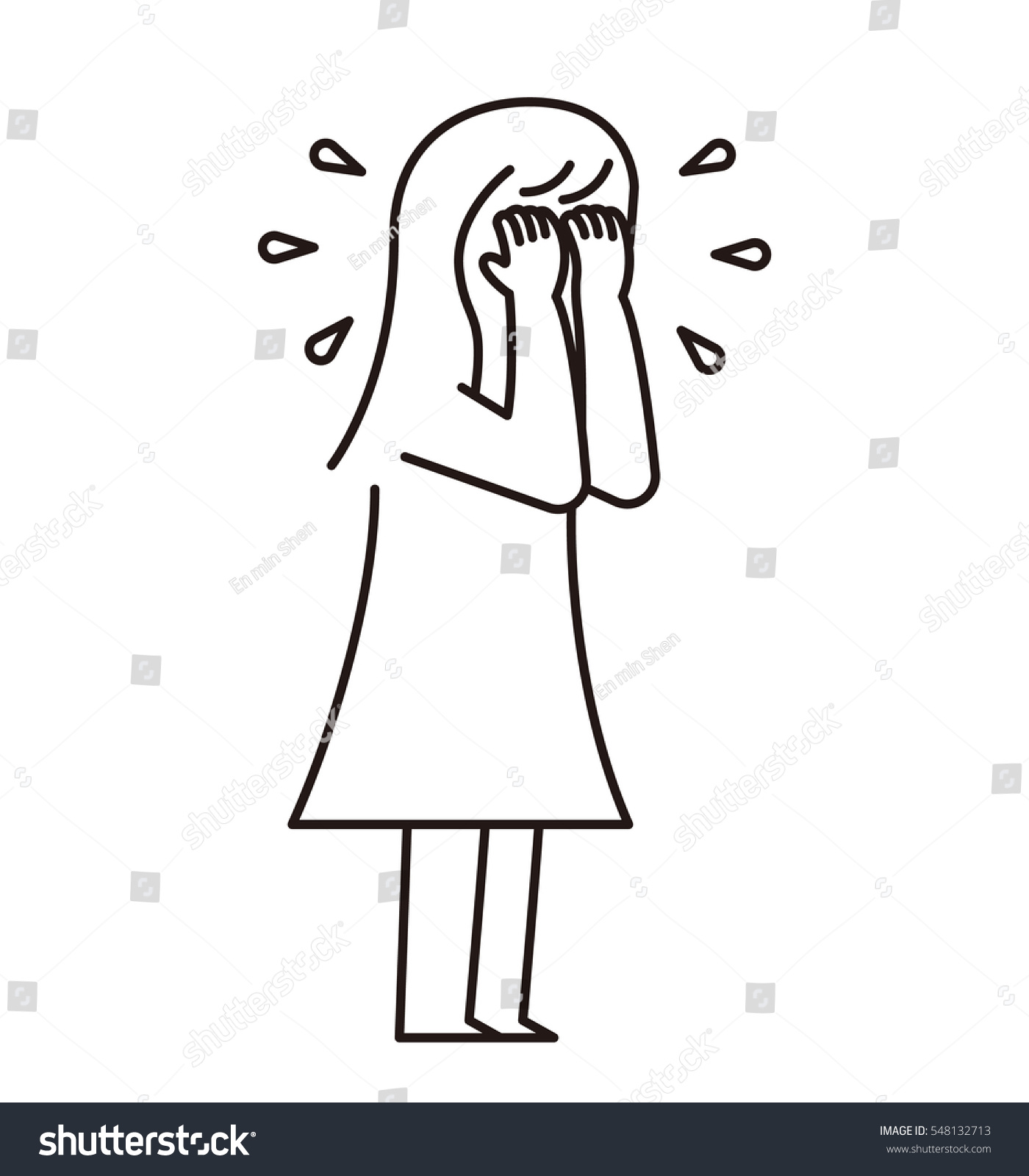 Vector Illustration Crying Girl Stock Vector (Royalty Free) 548132713 ...