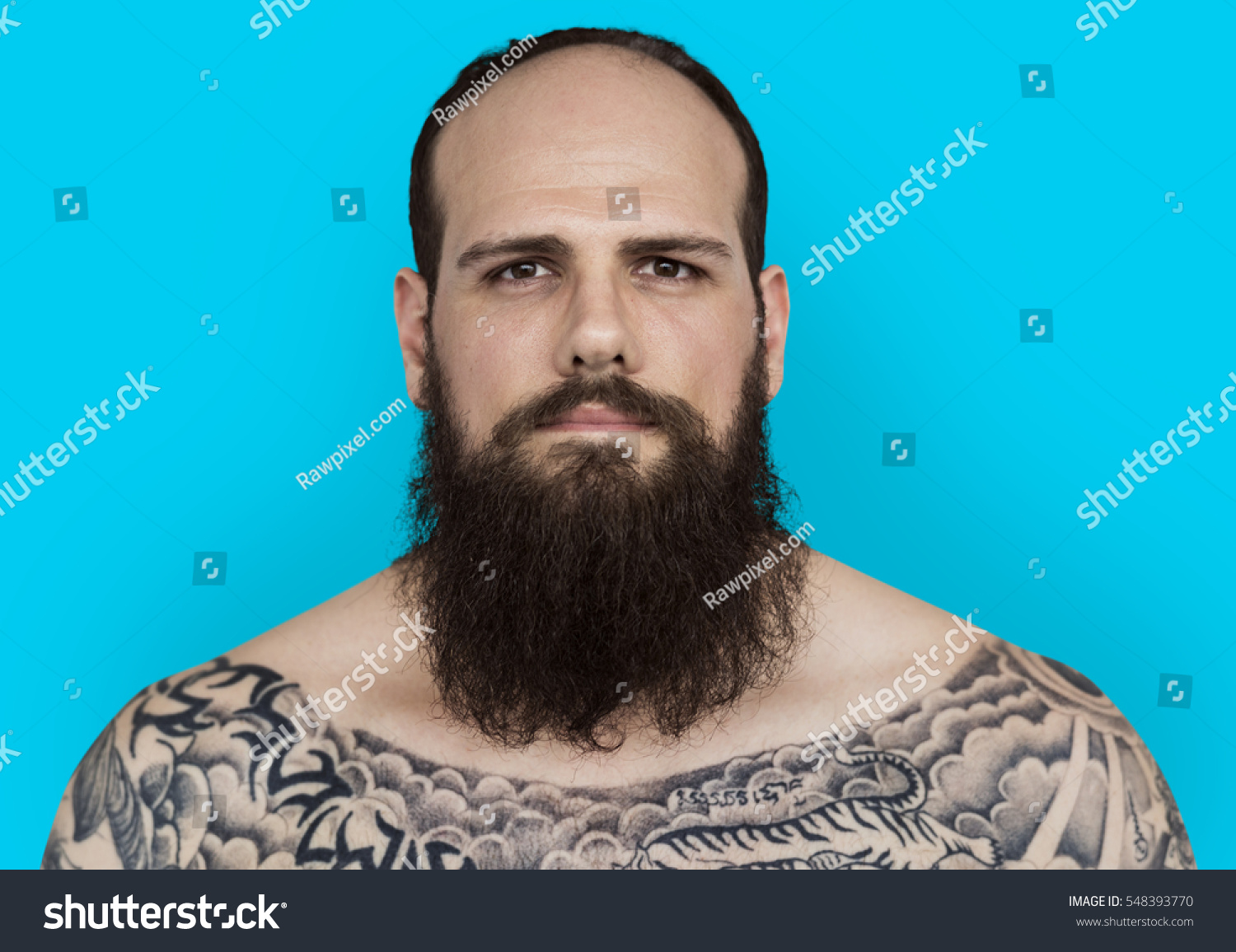 Caucasian Man Bare Chested Tattoo Beard Stock Photo Shutterstock