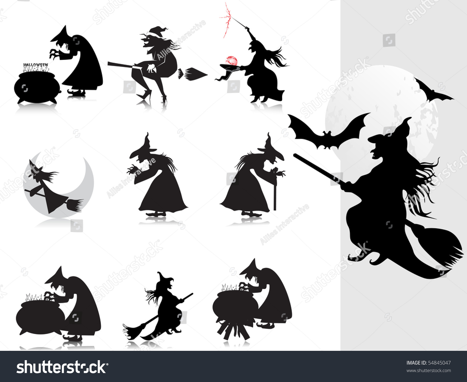 Background Collection Witch Silhouette Stock Vector (Royalty Free