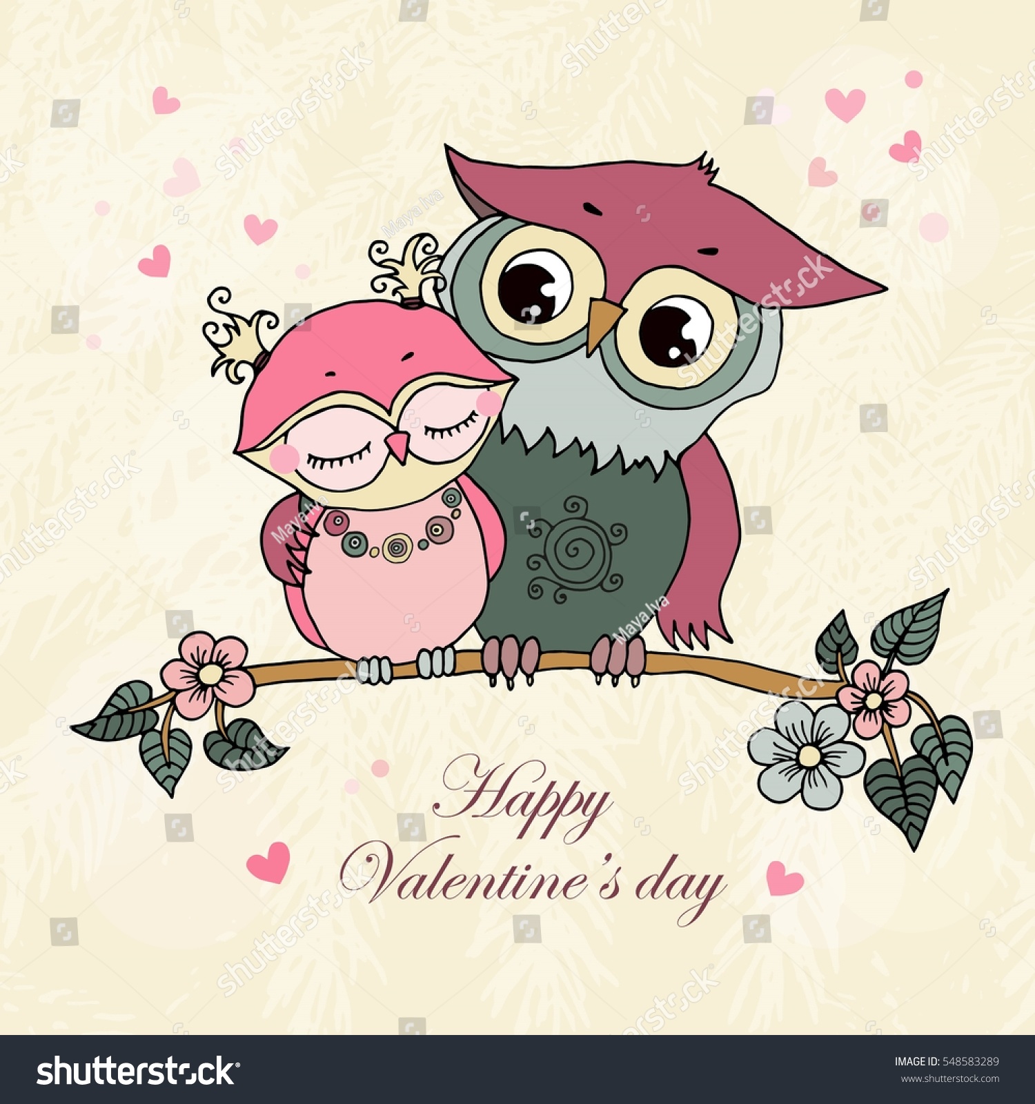 Two Cute Owls Fallen Love Cute Stock Vector (Royalty Free) 548583289 ...