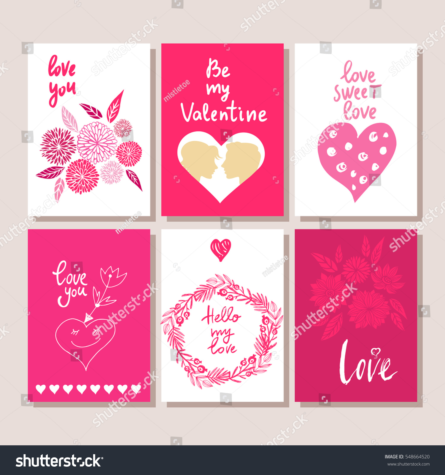 Set Valentines Day Postcardsvalentines Day Vintage Stock Vector ...