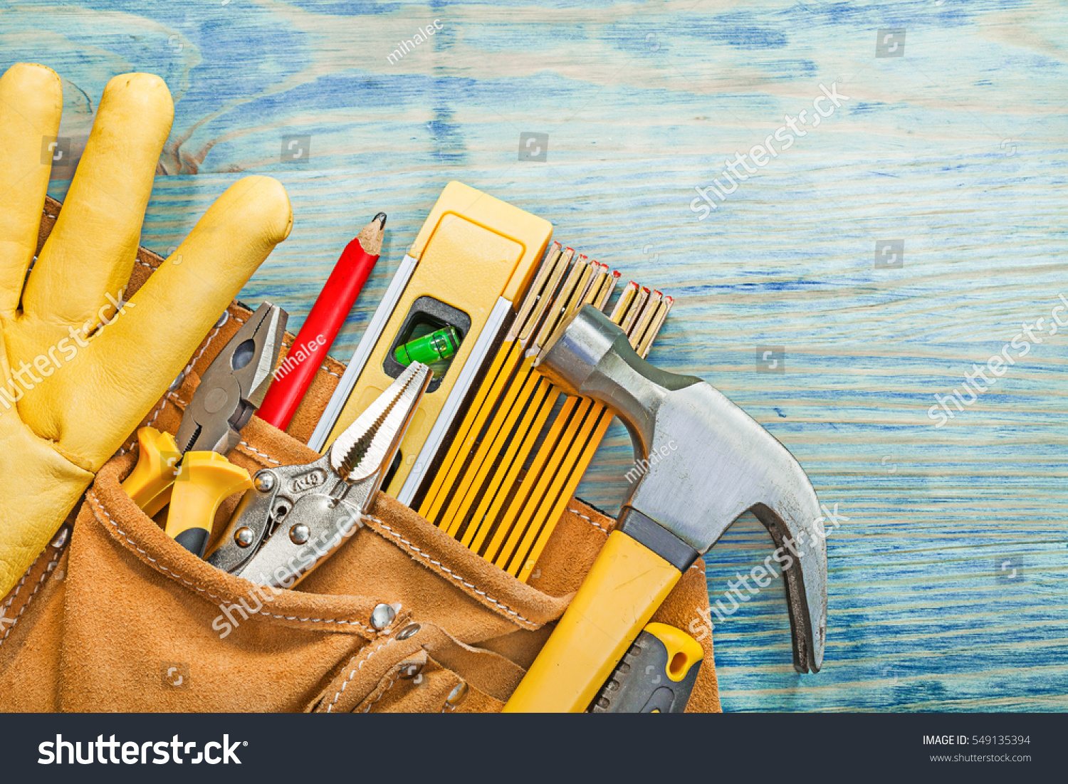 Leather Tool Belt Construction Tooling On Stock Photo 549135394   Stock Photo Leather Tool Belt With Construction Tooling On Wooden Board Maintenance Concept 549135394 