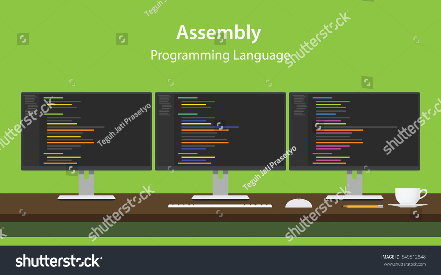 Illustration Assembly Programming Language Code Displayed: vector de ...