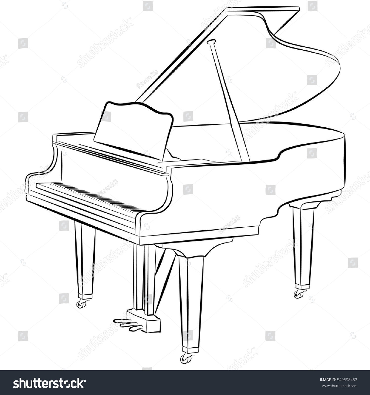 Рояль с открытой крышкой рисунок
