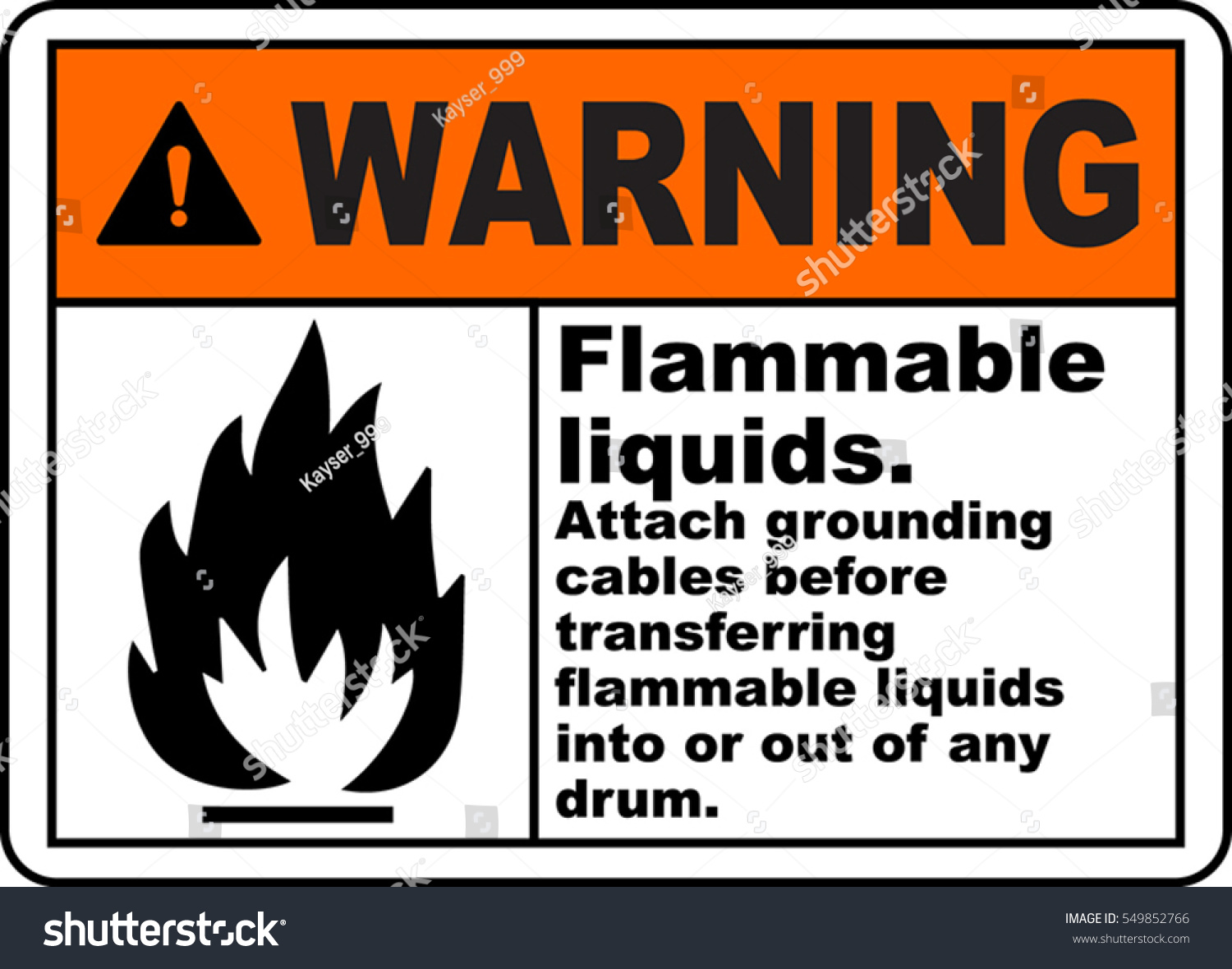 Warning Sign Flammable Liquids Attach Grounding Stock Vector (Royalty