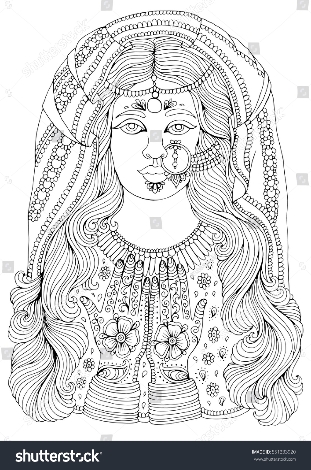 Vector Hand Drawn Portrait Indian Girl Stock Vector (Royalty Free ...