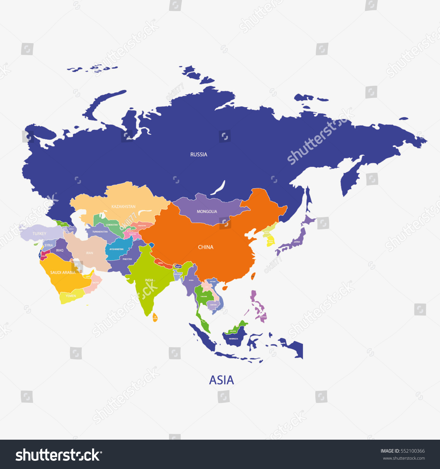 Asia Map Illustration Vector Stock Vector (Royalty Free) 552100366 ...