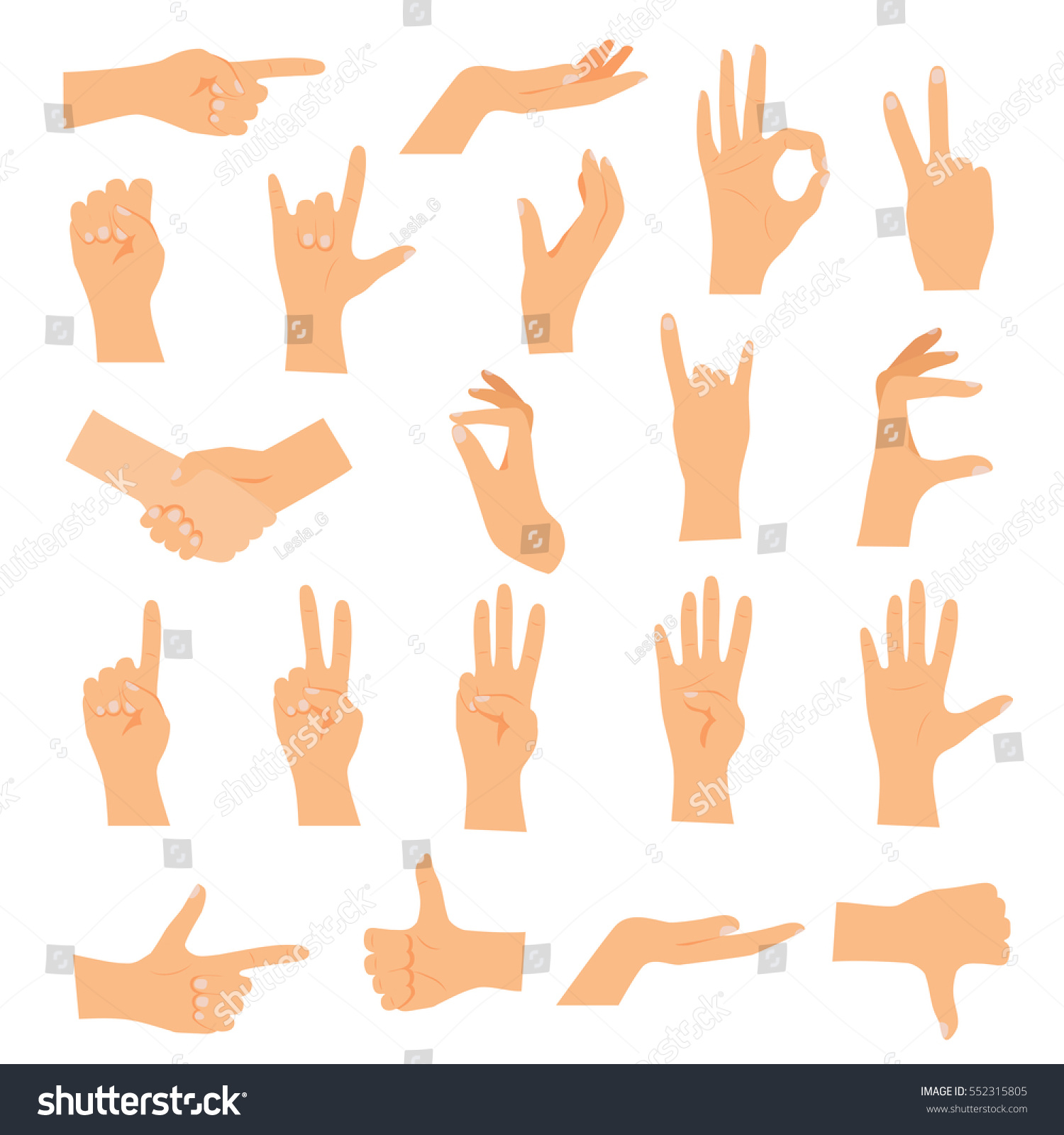 Hands Various Gestures Flat Design Modern Stock Vector (Royalty Free ...