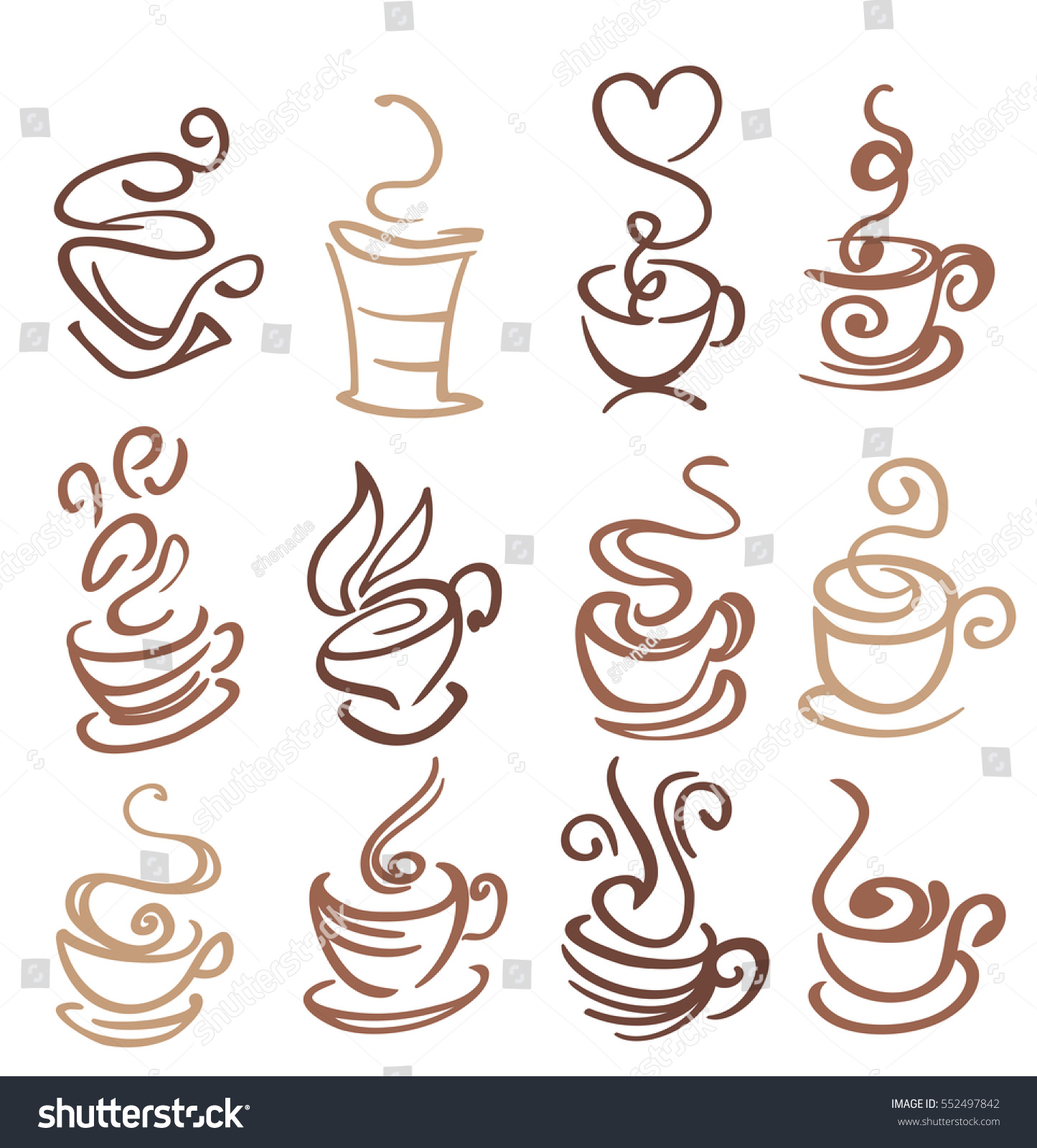 Coffee Tea Cups Symbols Isolated On Stock Vector (Royalty Free ...