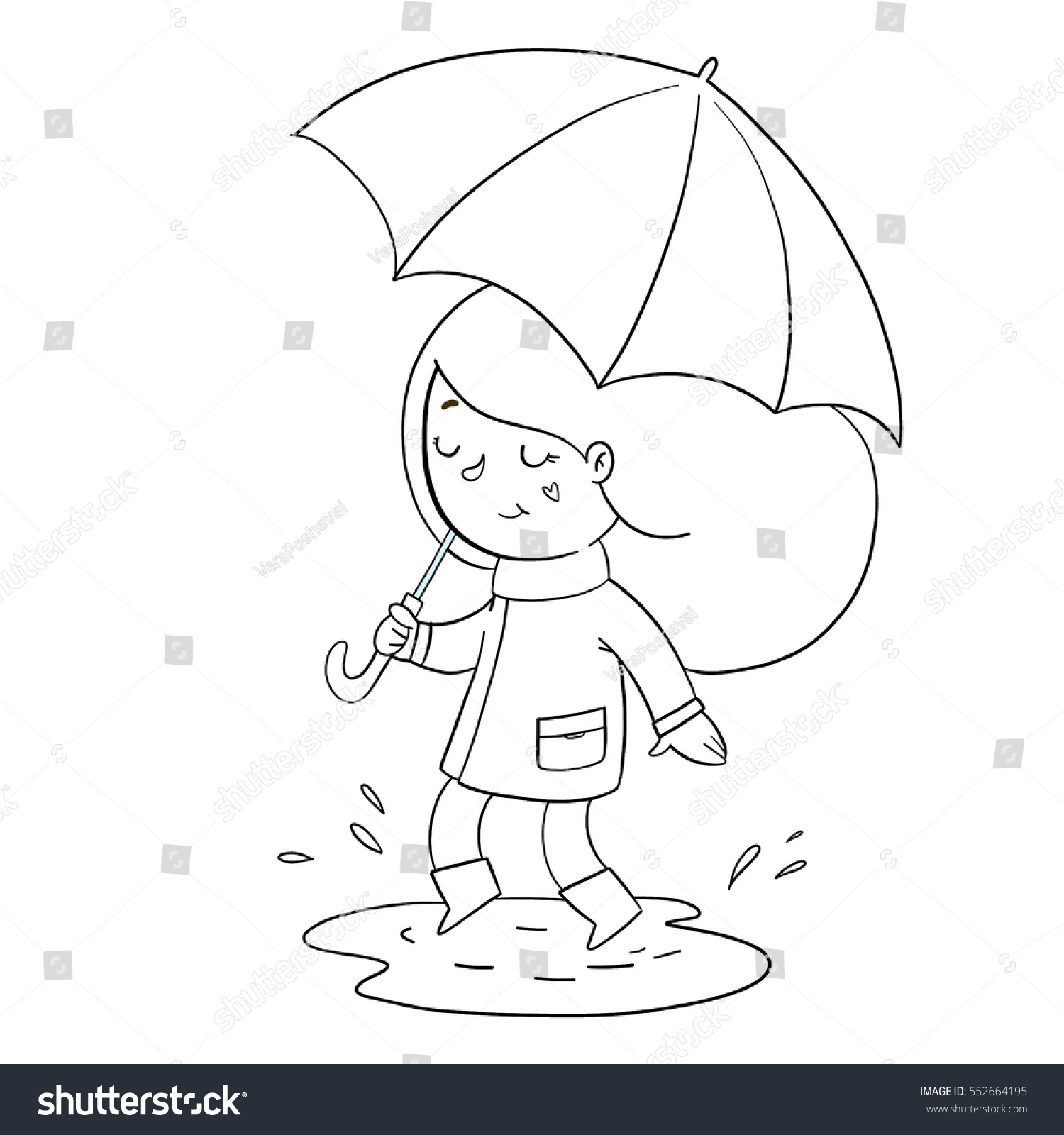 Cute Hand Drawn Girl Umbrella Jumping Stock Vector (Royalty Free ...