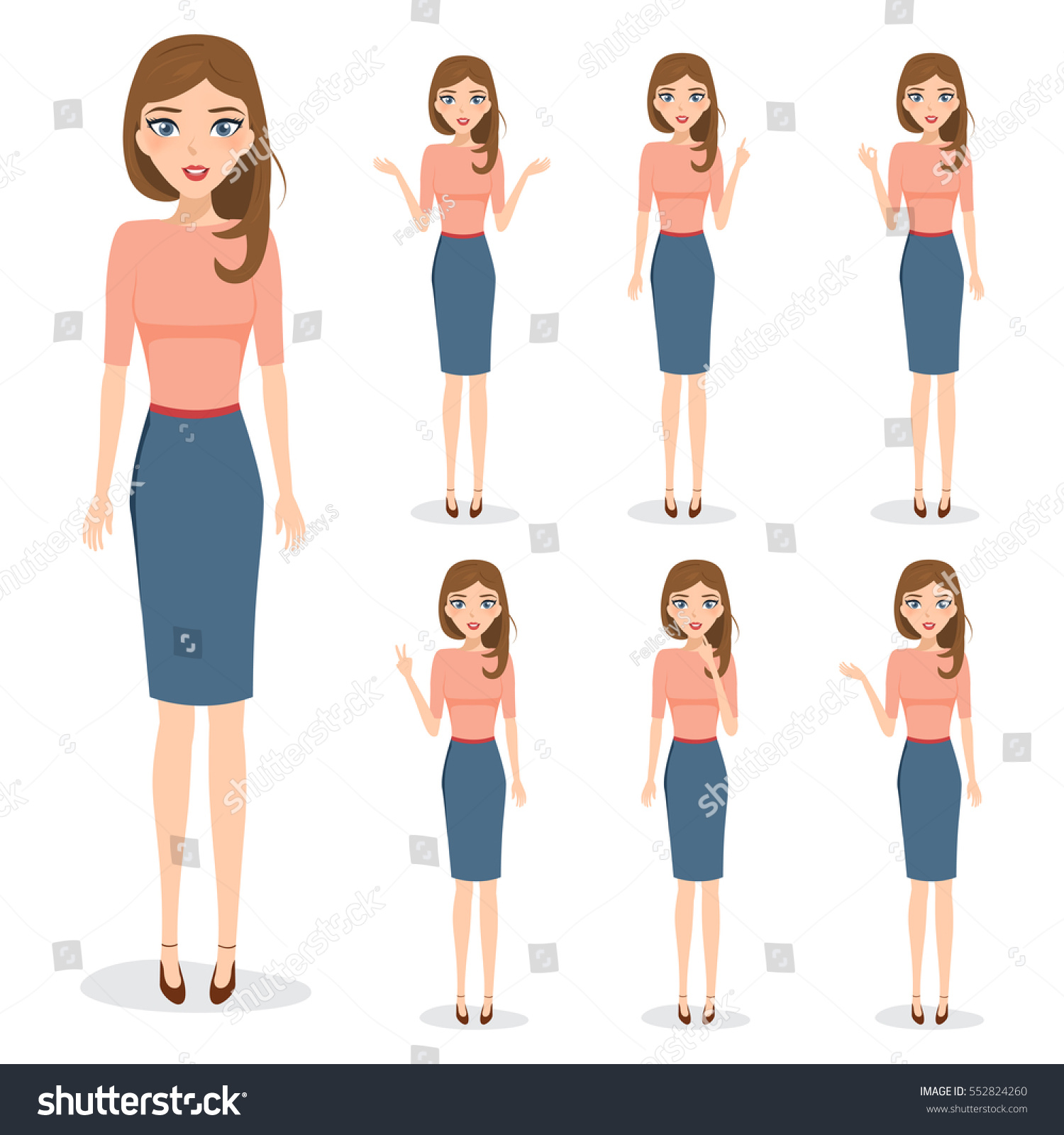 Set Business Woman Character Office Work Stock Vector (Royalty Free ...