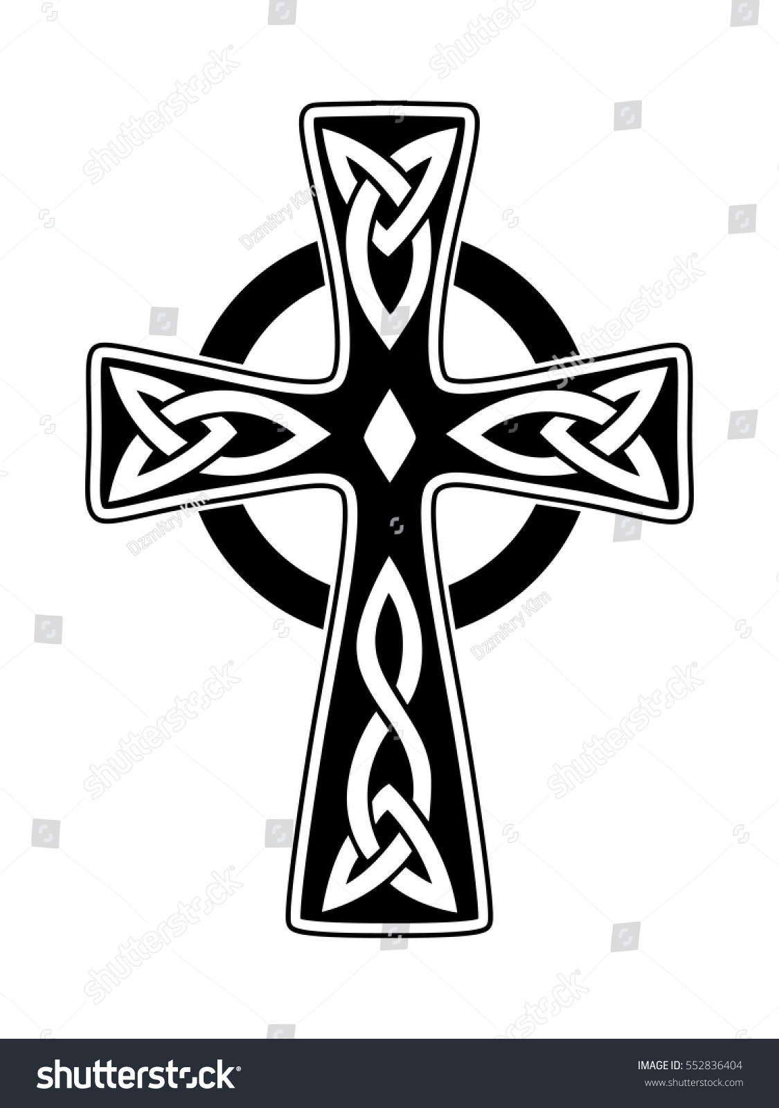 Viking Cross Black White Tattoo Emblem 스톡 벡터(로열티 프리) 552836404