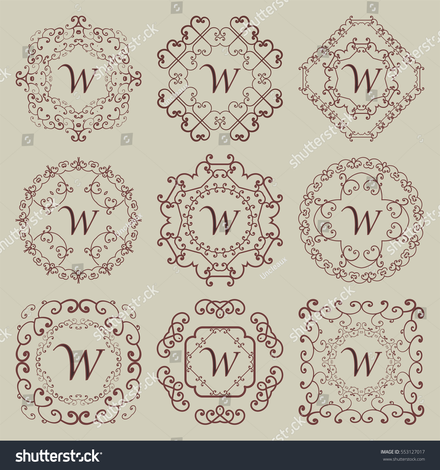 Set Nine Vintage Monograms Vector Illustration Stock Vector (Royalty ...