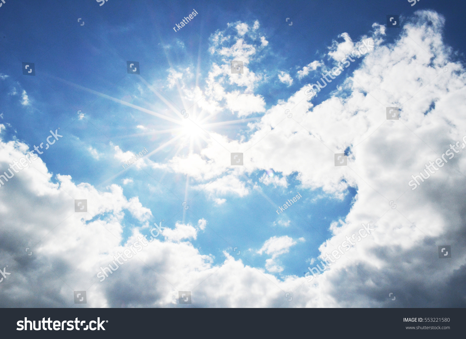 Bright Blue Sky Clouds Sun Rays Stock Photo 553221580 | Shutterstock