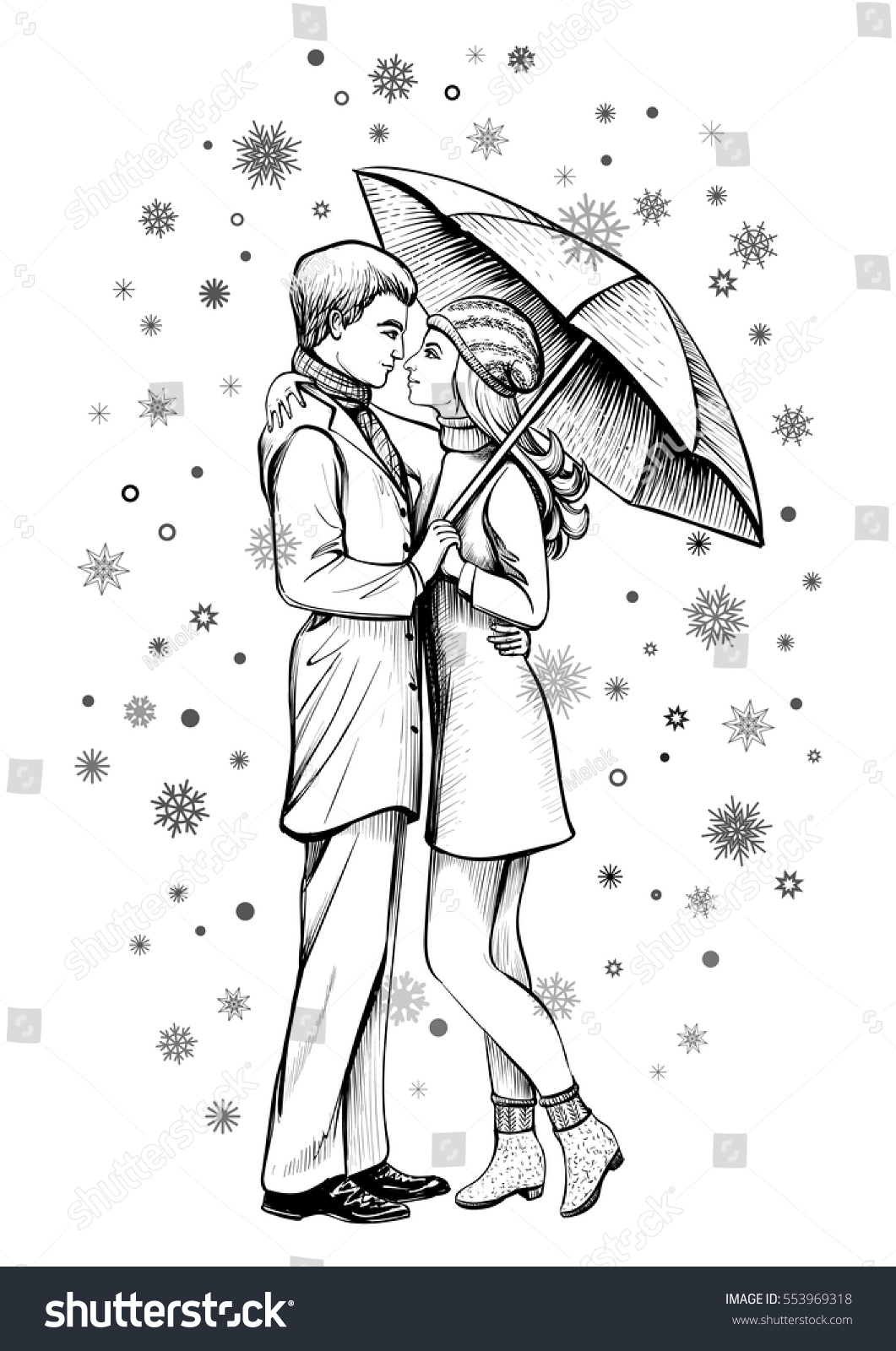 Раскраска пара с зонтиком