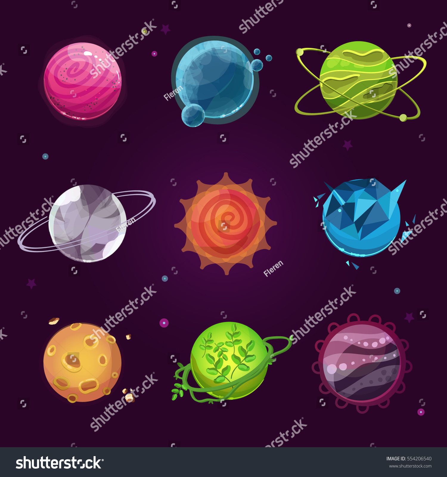 Planet Icons For Game Design Fantasty Game   Royalty Free Stock Vector