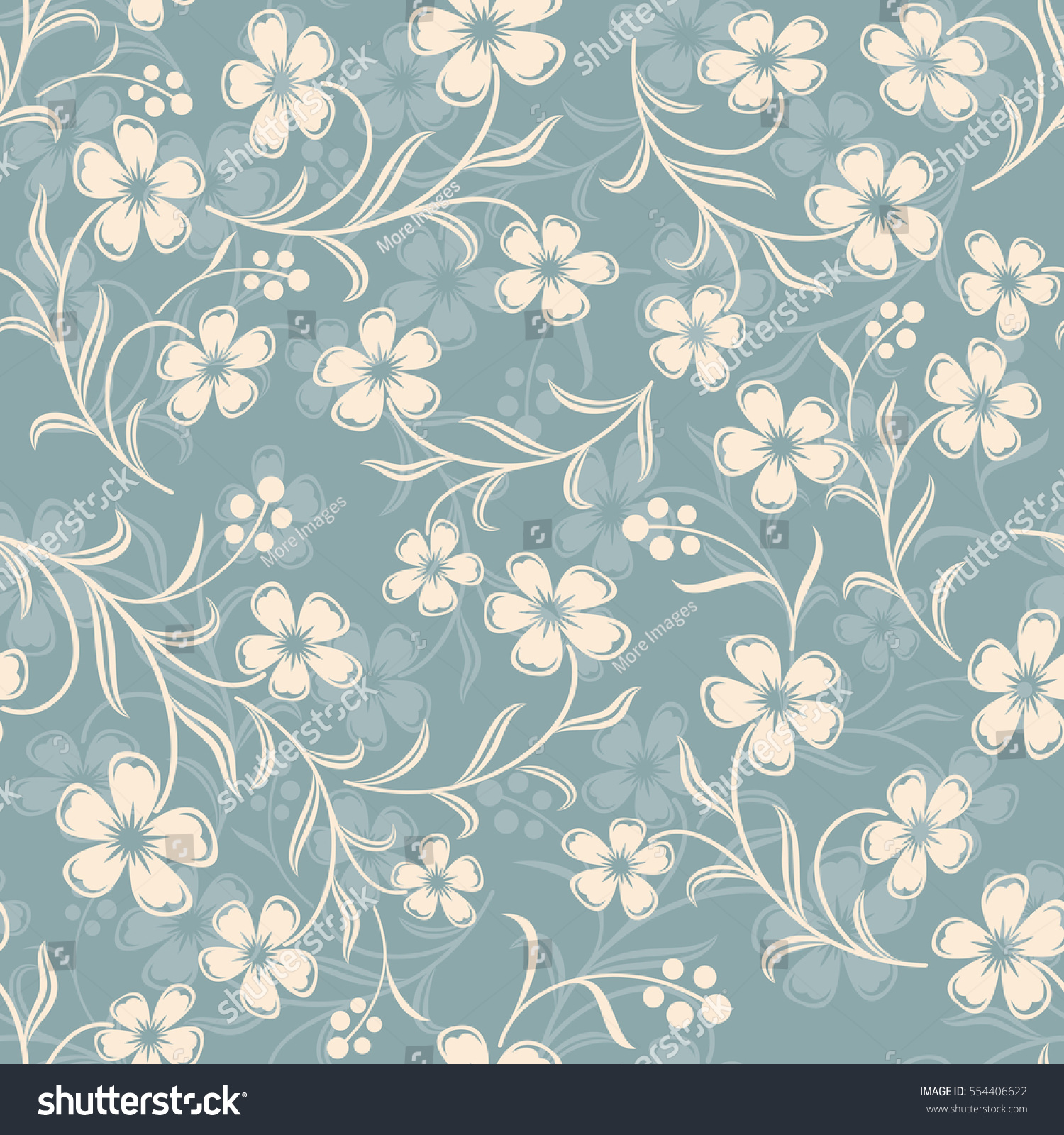 Seamless Blue Grey Flower Vector Background Stock Vector (Royalty Free