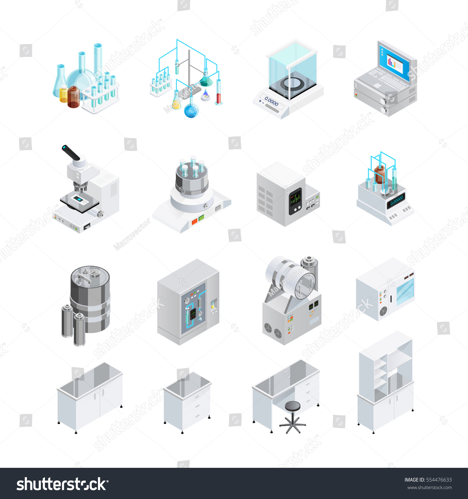 Laboratory Icons Set Sixteen Isolated Isometric Stock Vector (Royalty ...