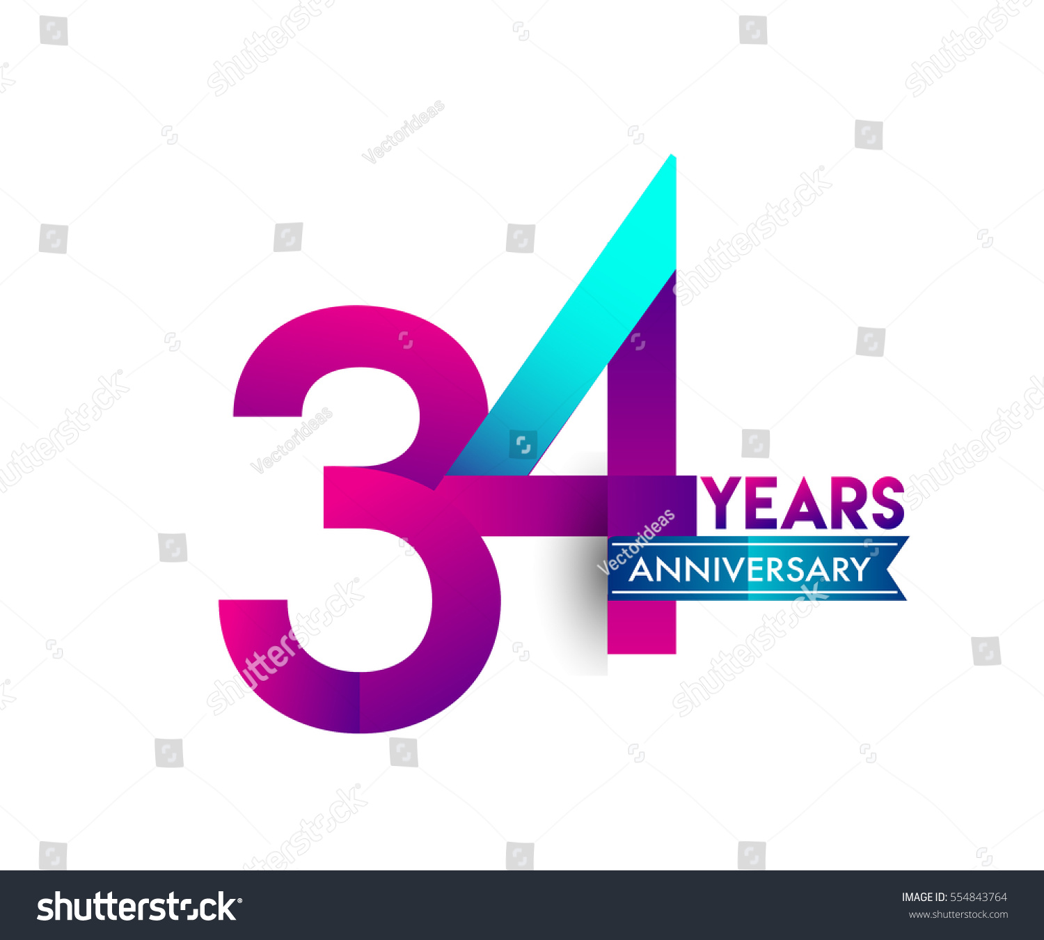 Thirty Four Years Anniversary Celebration Logotype Stock Vector ...