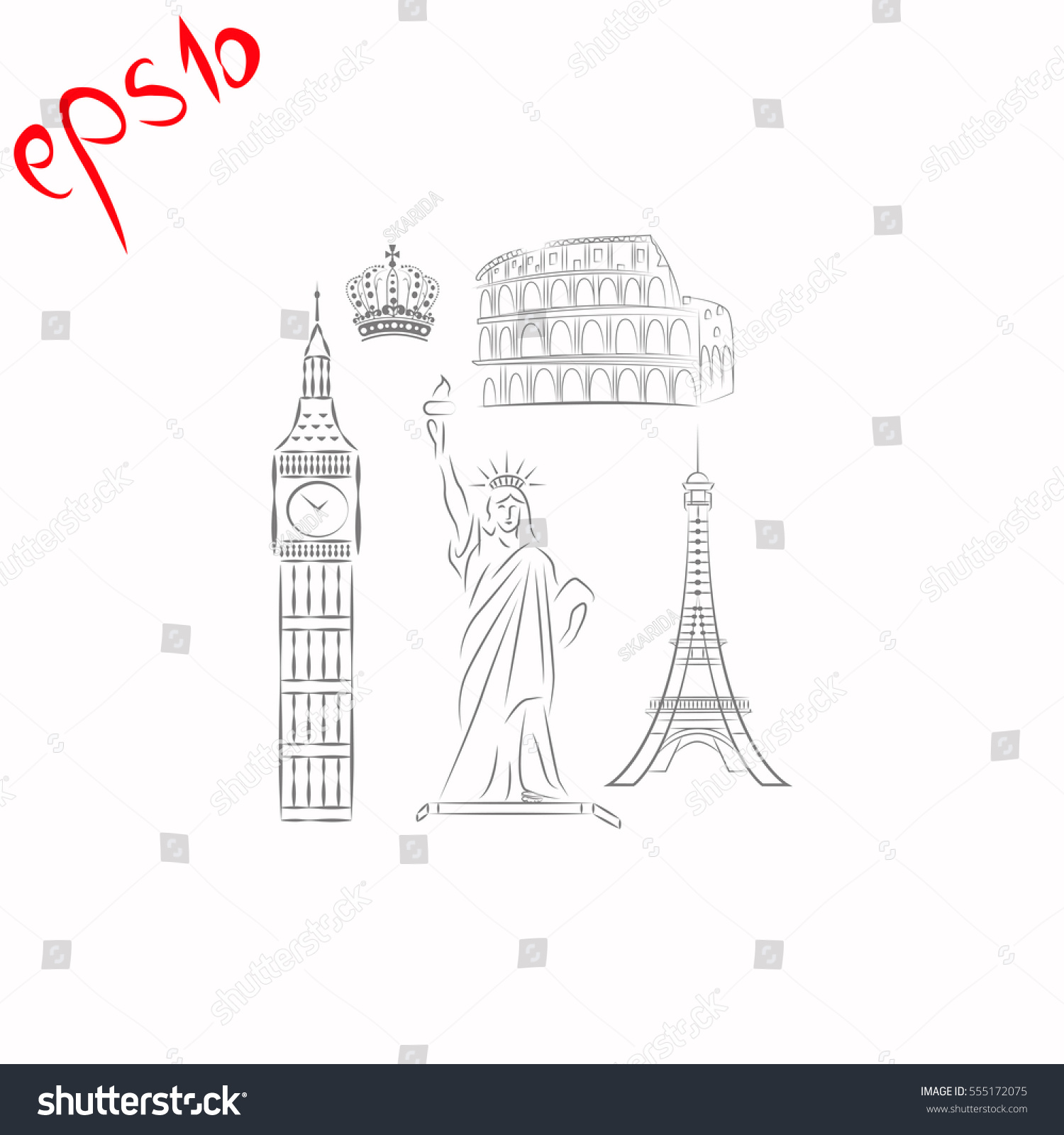 Tower Big Ben Statue Liberty Great Stock Vector (Royalty Free ...