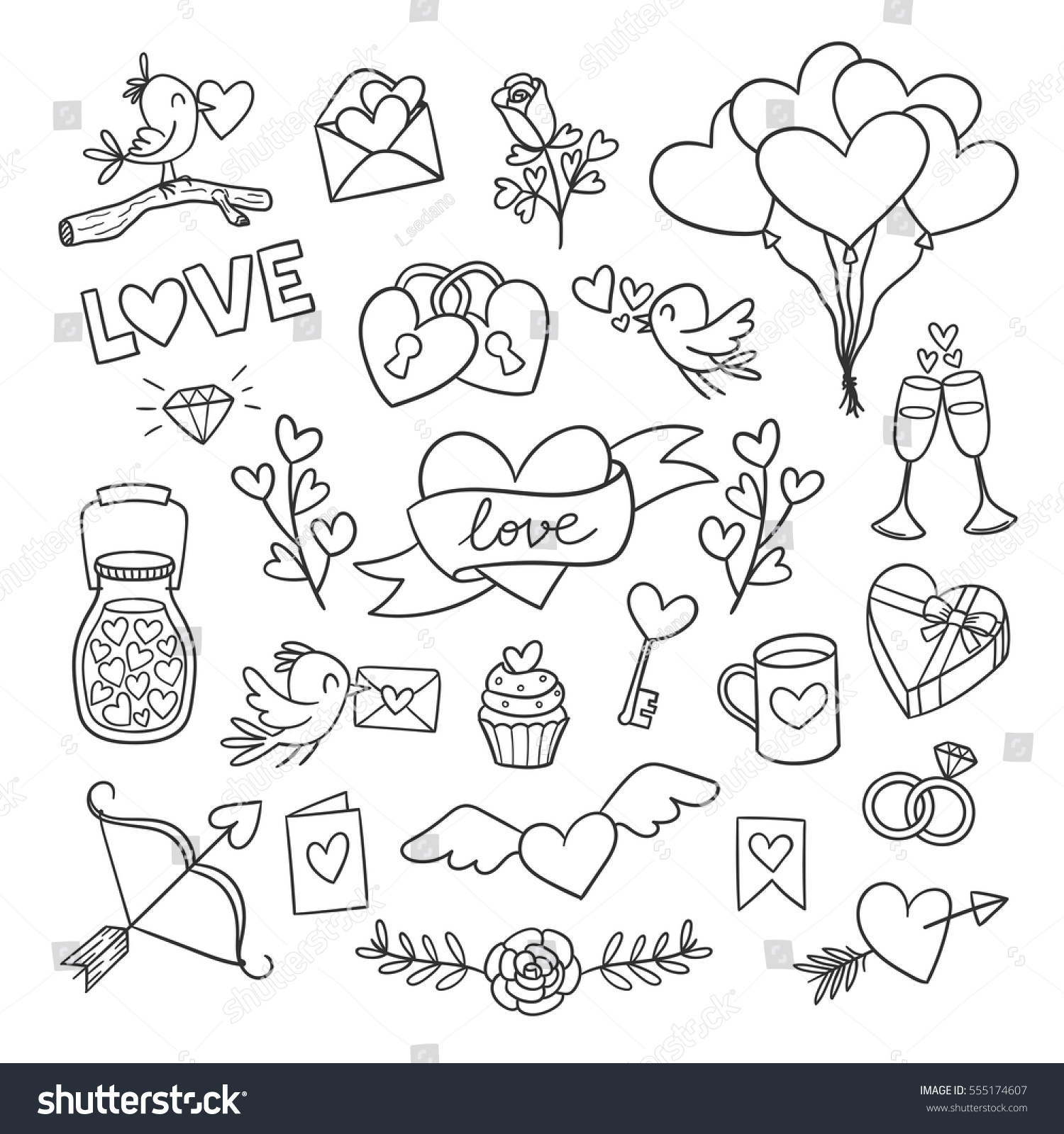 Set Cute Valentine Day Doodle Elements Stock Vector (Royalty Free) 55517460...