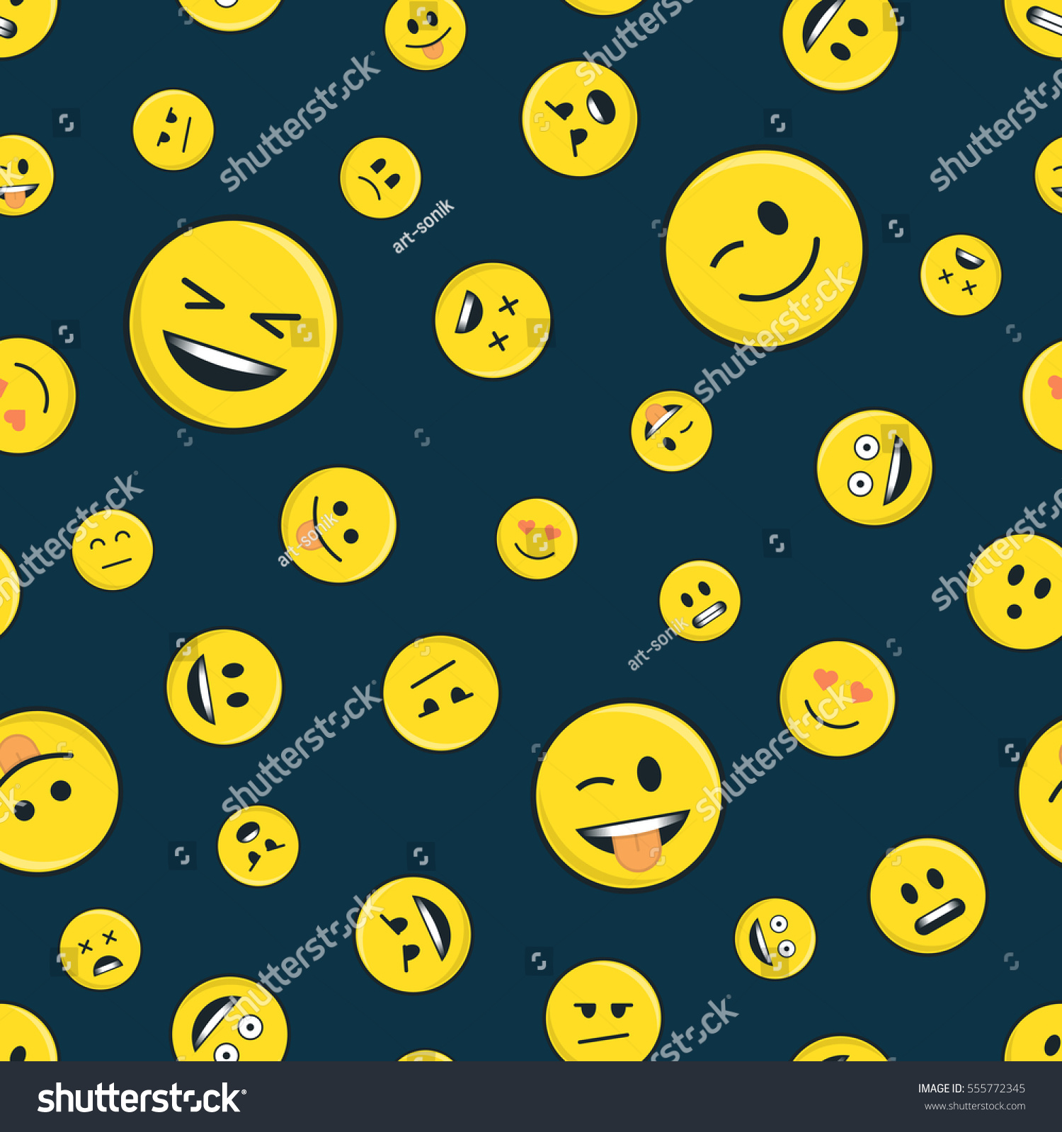 Seamless Line Pattern Emoticons On Dark Stock Vector (Royalty Free ...