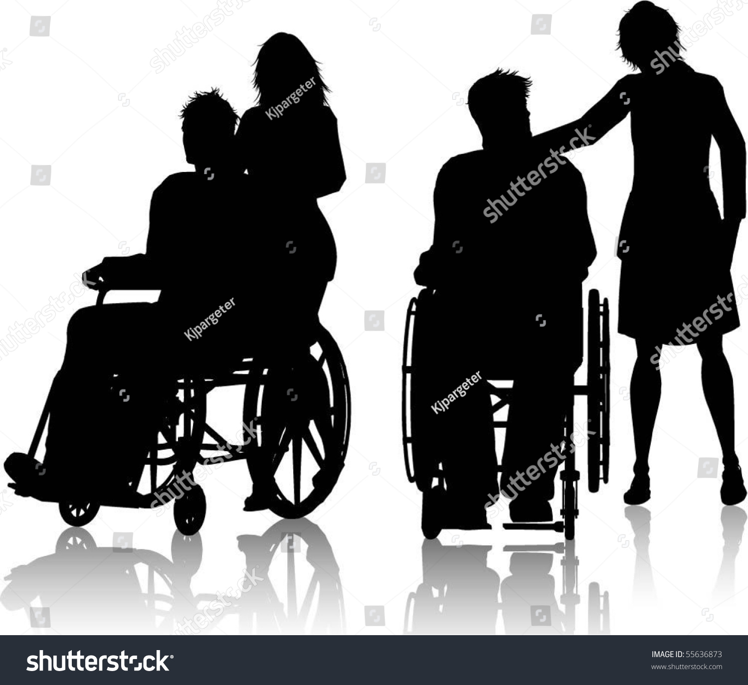 Silhouette Man Wheelchair Woman Stock Vector (Royalty Free) 55636873 ...