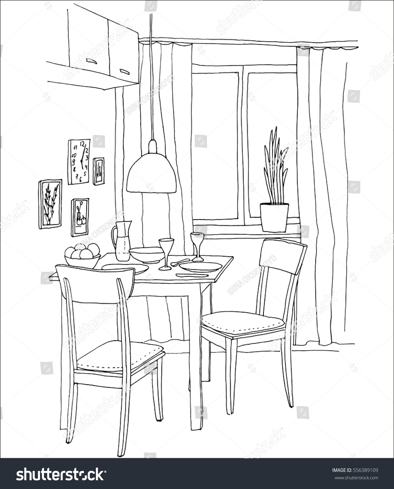 Интерьер кухонный комнаты рисунок