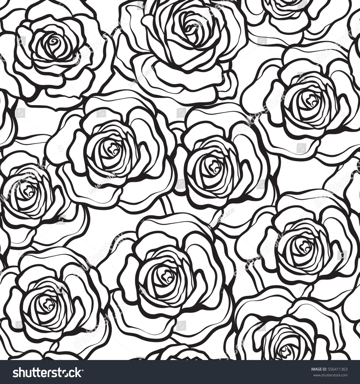 Rose Flower Seamless Pattern Outline Black Stock Vector (Royalty Free ...