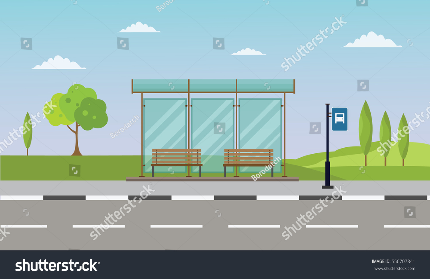 Автобусная остановка мультяшная