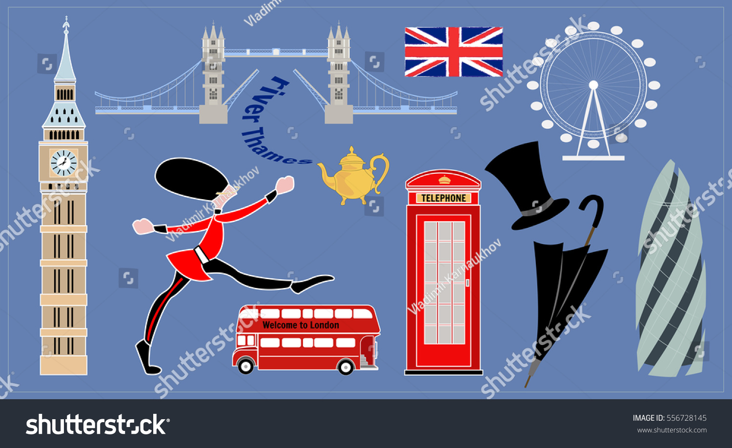 London Landmarks Collection Images Traditional Symbols Stock Vector ...