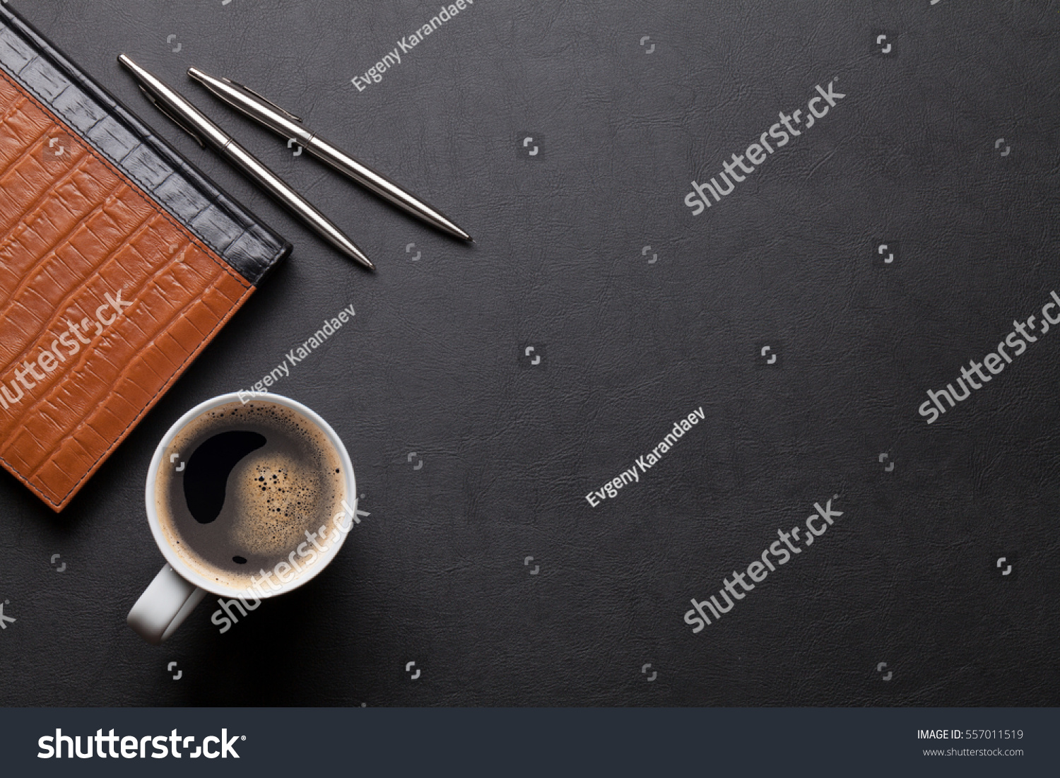 Office Leather Desk Table Notepad Coffee Stock Photo 557011519 ...