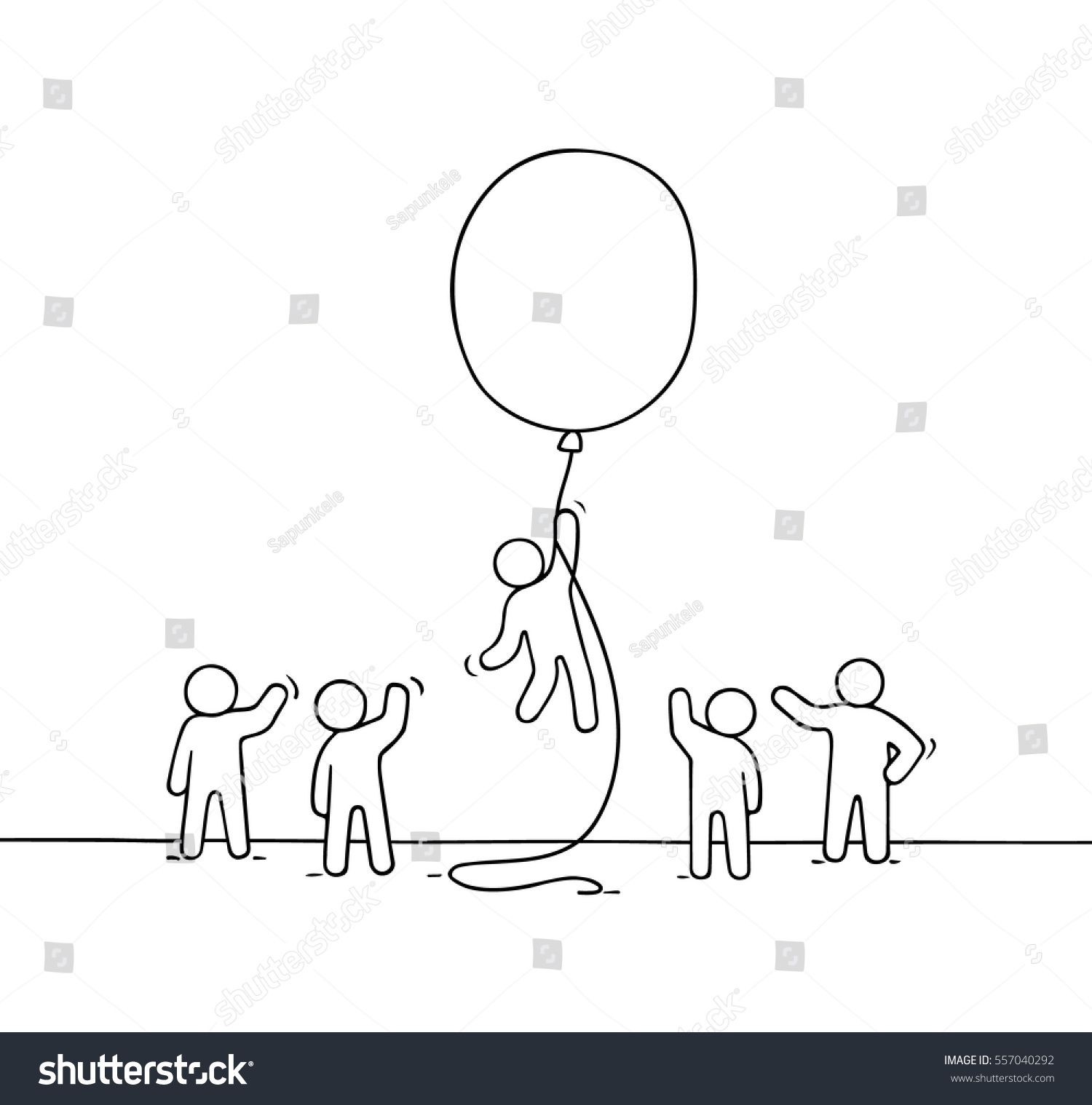 Doodle Cute Miniature Scene Workers Balloon Stock Vector (Royalty Free ...