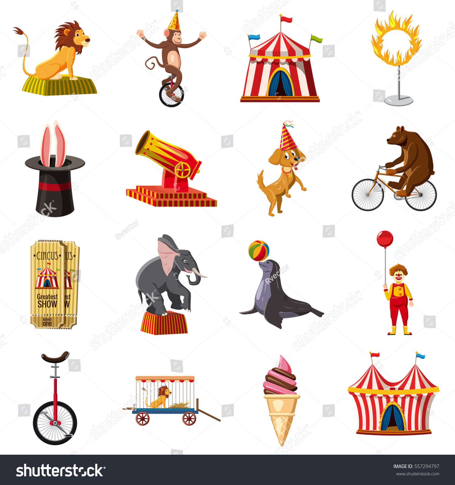 Circus Symbols Icons Set Cartoon Illustration Stock Vector (Royalty ...