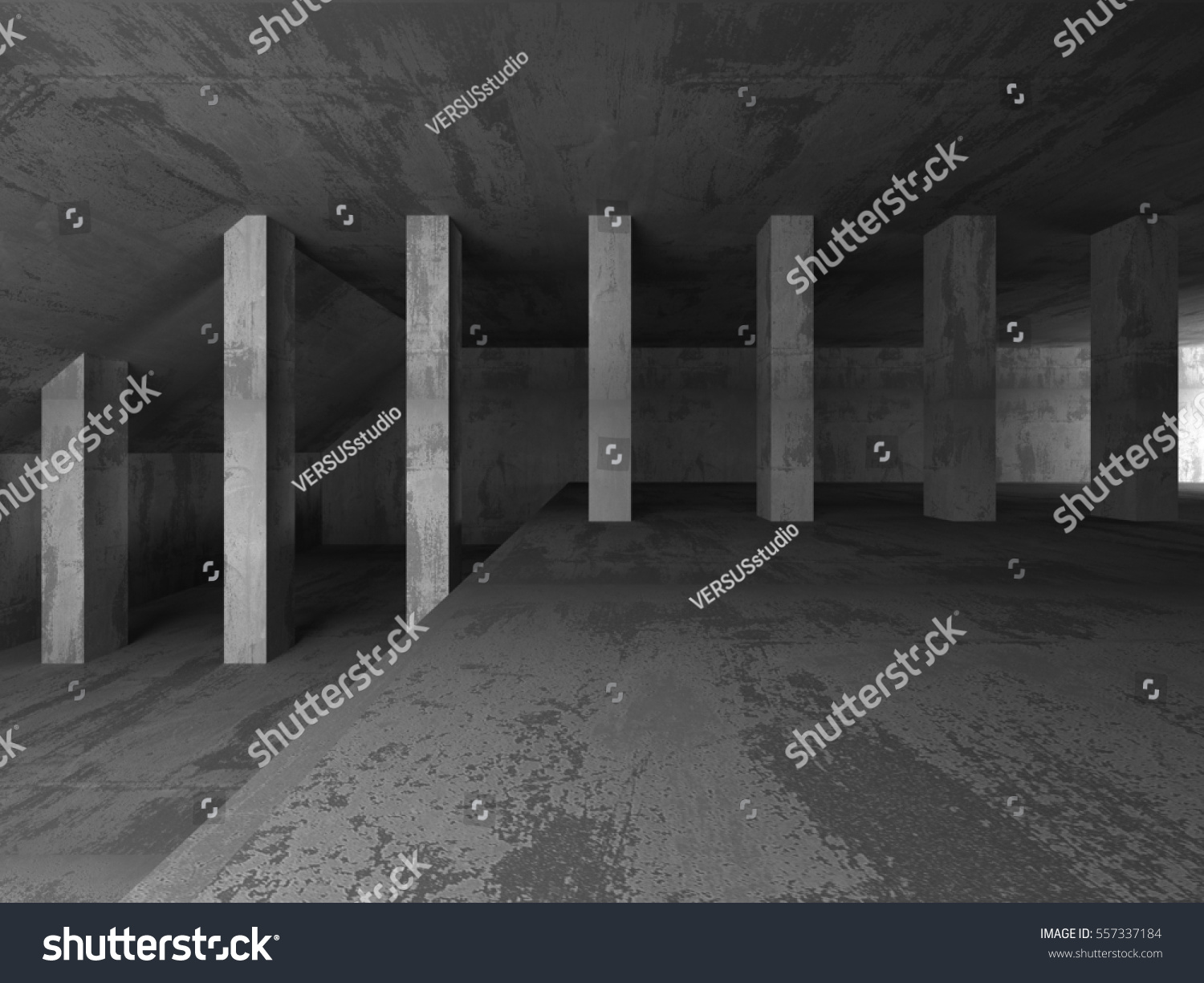 Dark Concrete Room Interior Abstract Architecture Stock Illustration ...