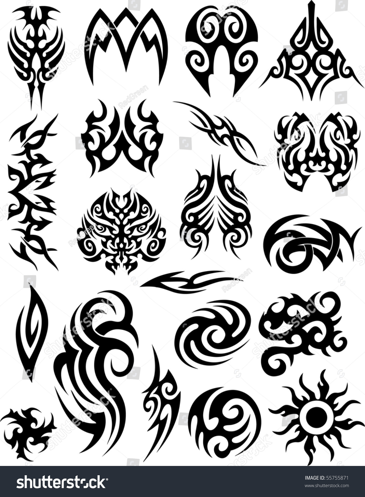 Set Tribal Tattoo Stock Vector (Royalty Free) 55755871 | Shutterstock