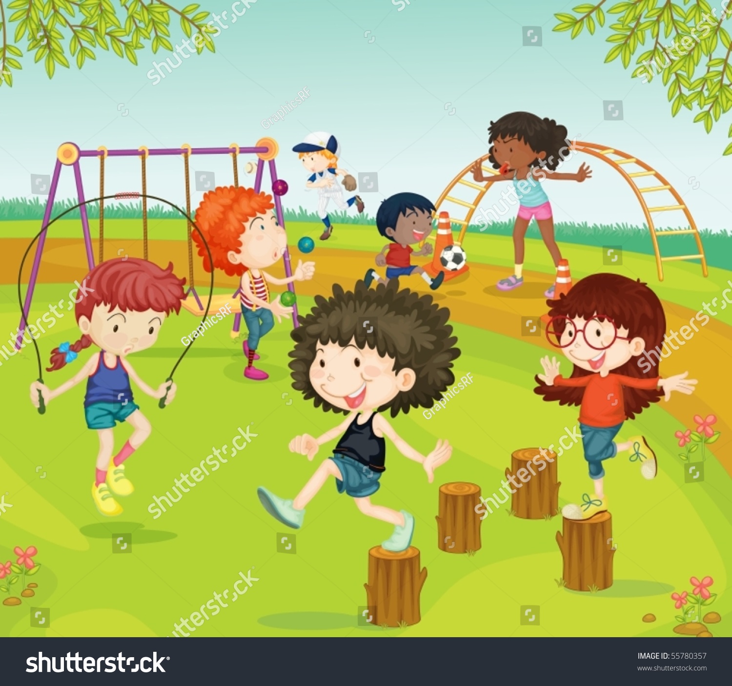 Дети играют в парке рисунок