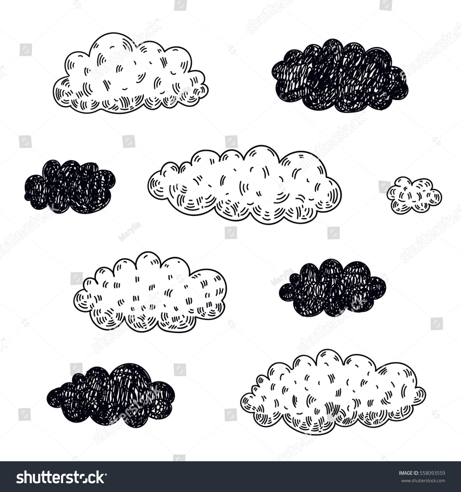 Vector Set Hand Drawn Clouds Doodle Stock Vector (Royalty Free ...