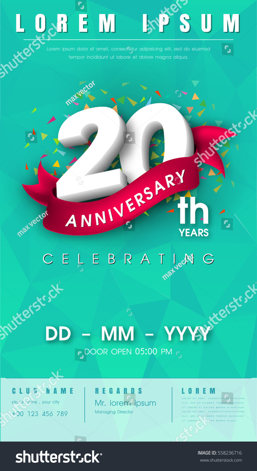 20 Years Anniversary Invitation Card Emblem Stock Vector (Royalty Free ...