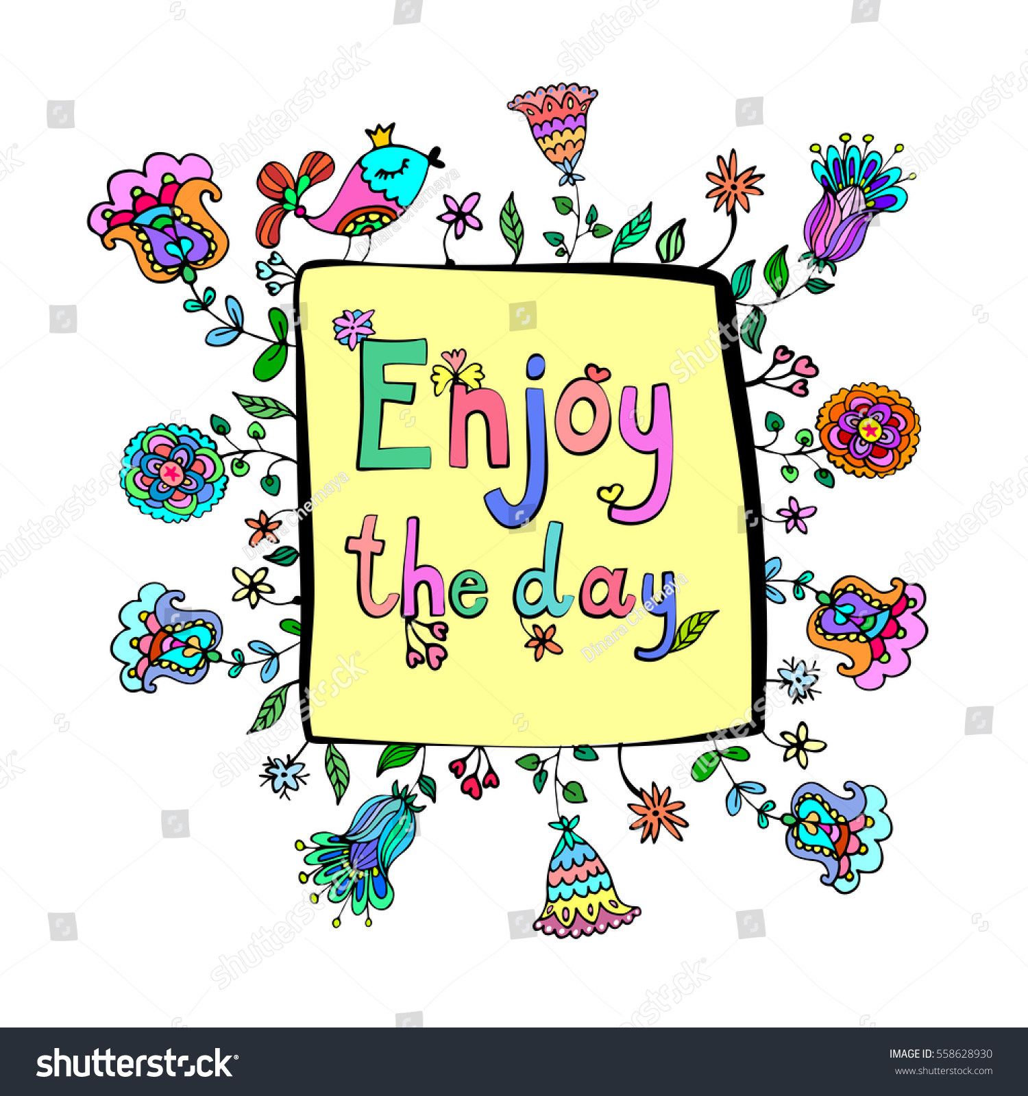 enjoy-day-motivation-quote-doodle-floral-stock-vector-royalty-free